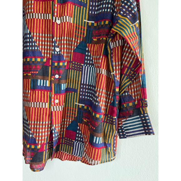 VINTAGE | Marcus by Neiman Marcus Linen Blend Abstract Pattern Button-Down Shirt - Picture 10 of 16